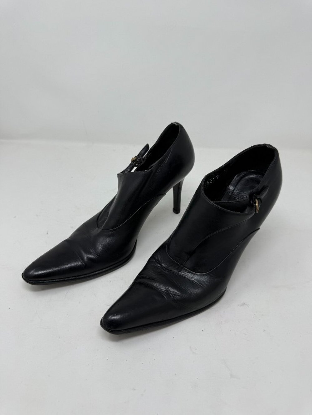 Ralph Lauren Black Leather Buckle Pointed Toe Ankle Booties 7.5
